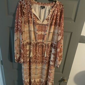 Bohemian Print Dress in Red and Cream